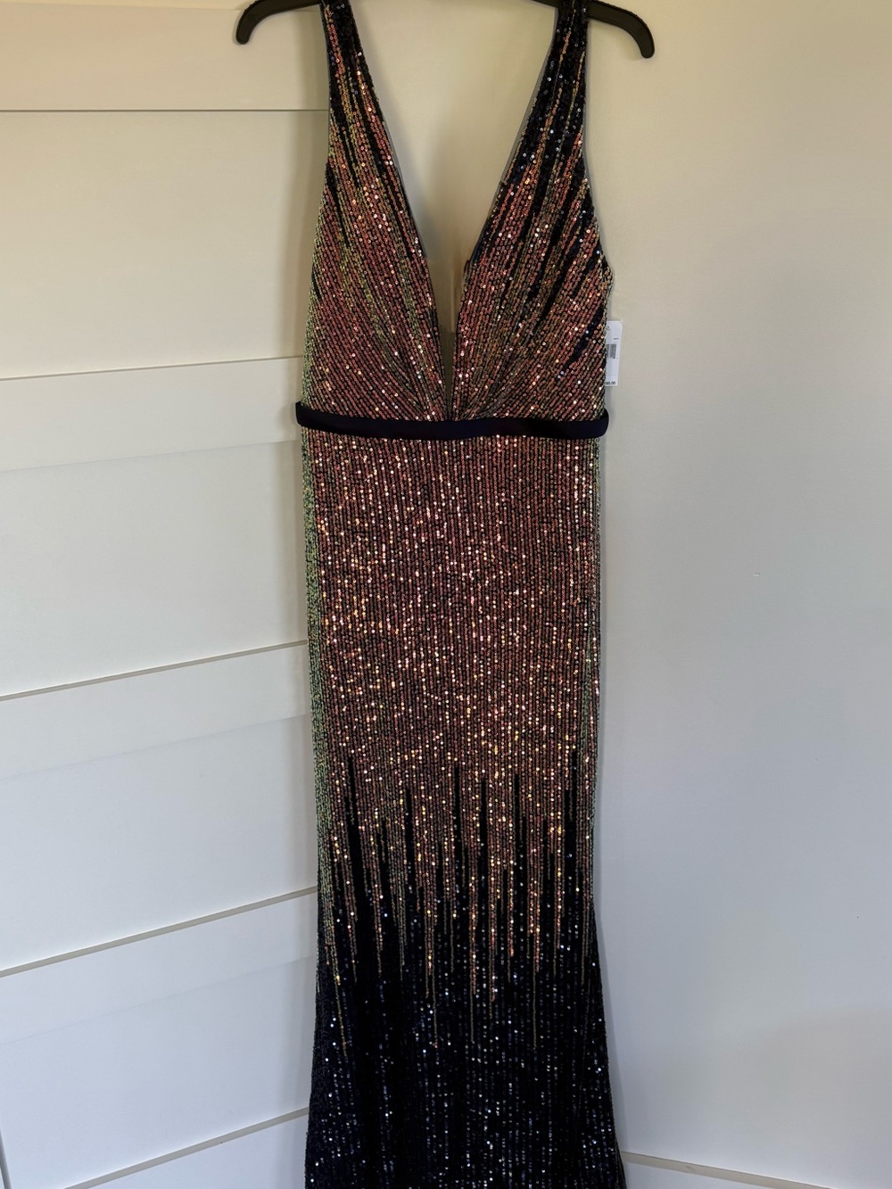 Sequin Ombre Deep V Evening Gown - Black/Rose Gold - Picture 1 of 6